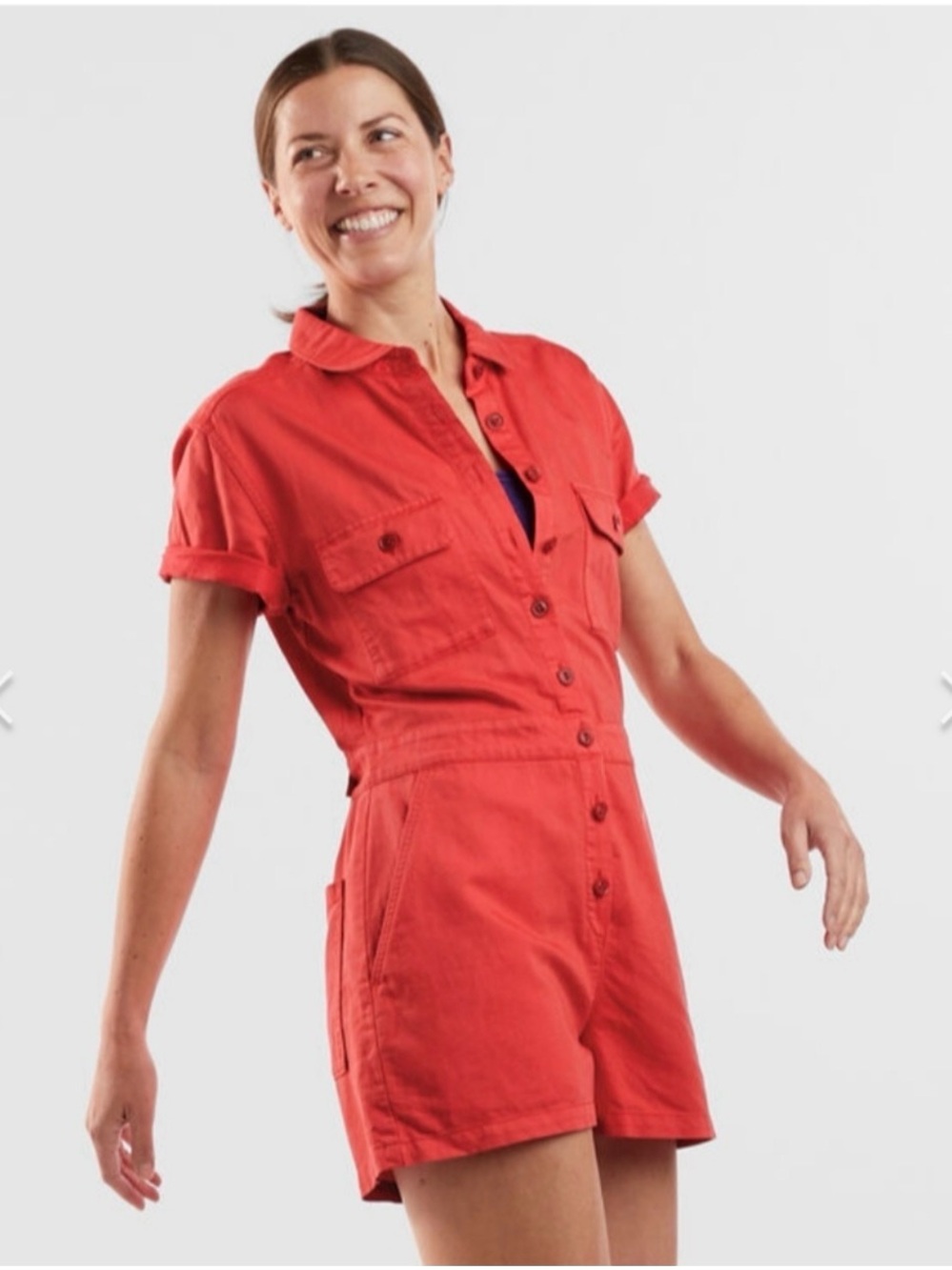Outerknown Red Cotton Linen Romper